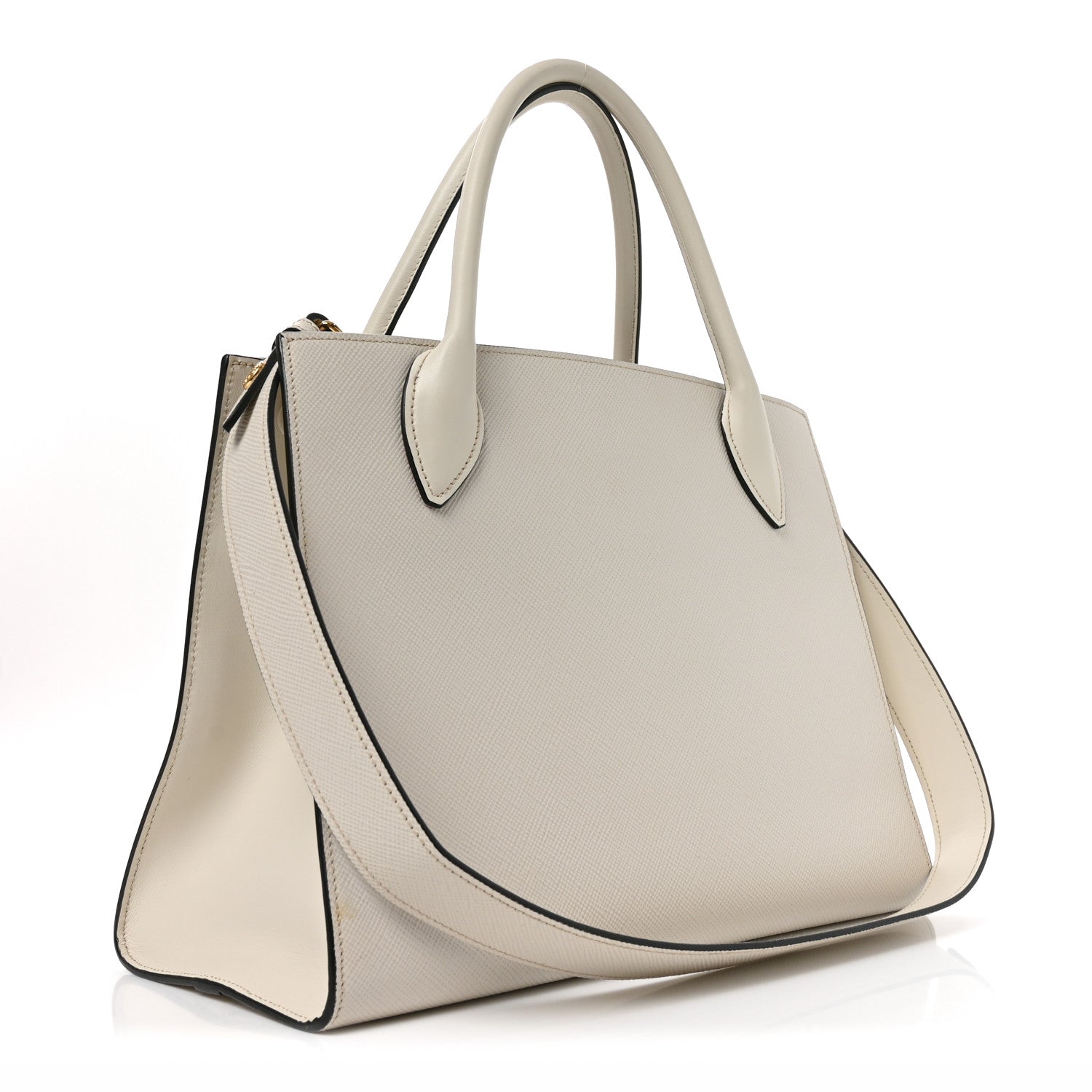Prada Saffiano Cuir Calfskin Medium Monochrome Top Handle Tote White 3 of 9