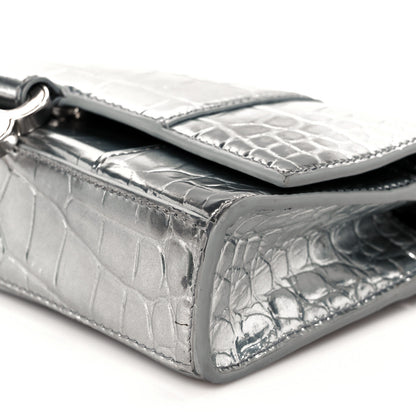 Balenciaga Metallic Calfskin Crocodile Embossed Hourglass Chain Bag Silver 11 of 12