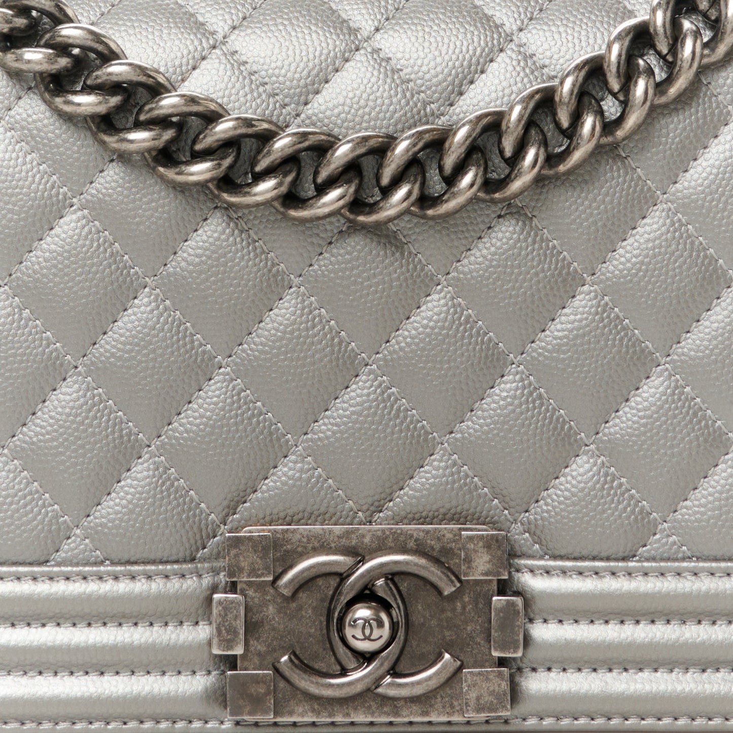 Metallic Caviar Quilted Medium Boy Flap Silver