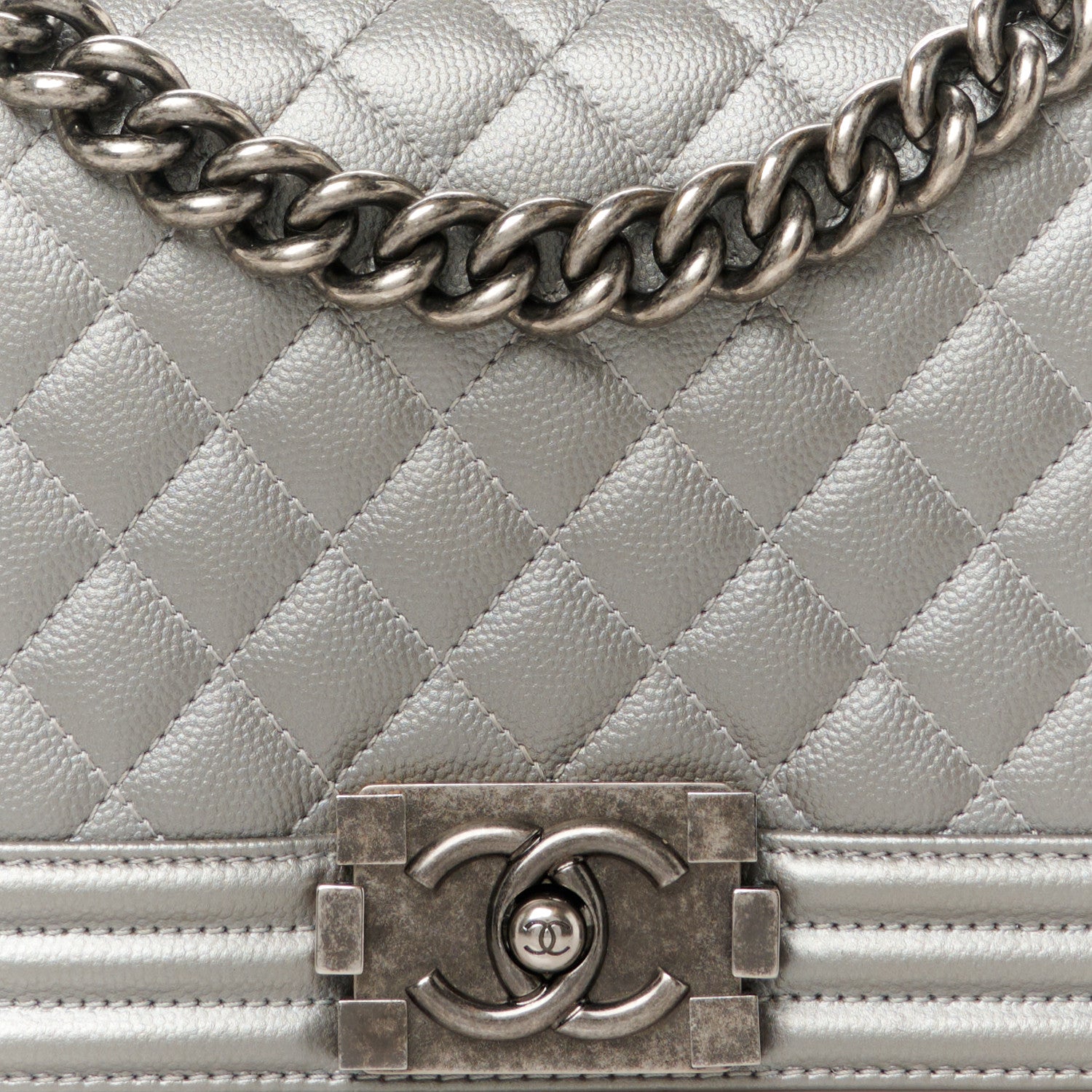Chanel Metallic Caviar Quilted Medium Boy Flap Silver 8 of 10