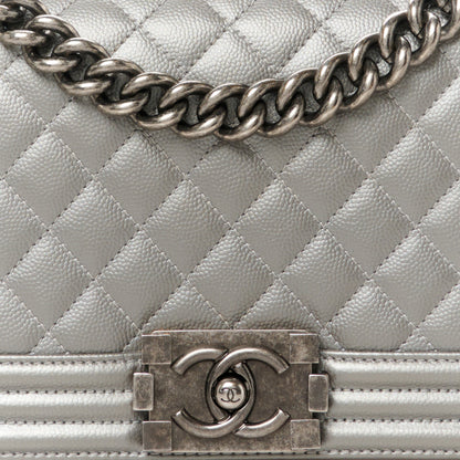 Chanel Metallic Caviar Quilted Medium Boy Flap Silver 8 of 10