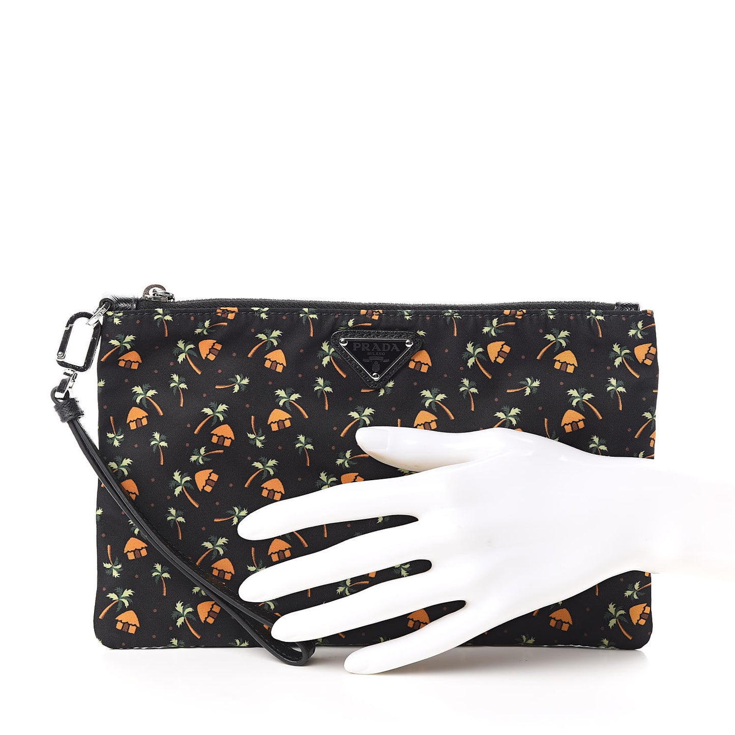 Tessuto Nylon Palm Tree Print Pouch Black