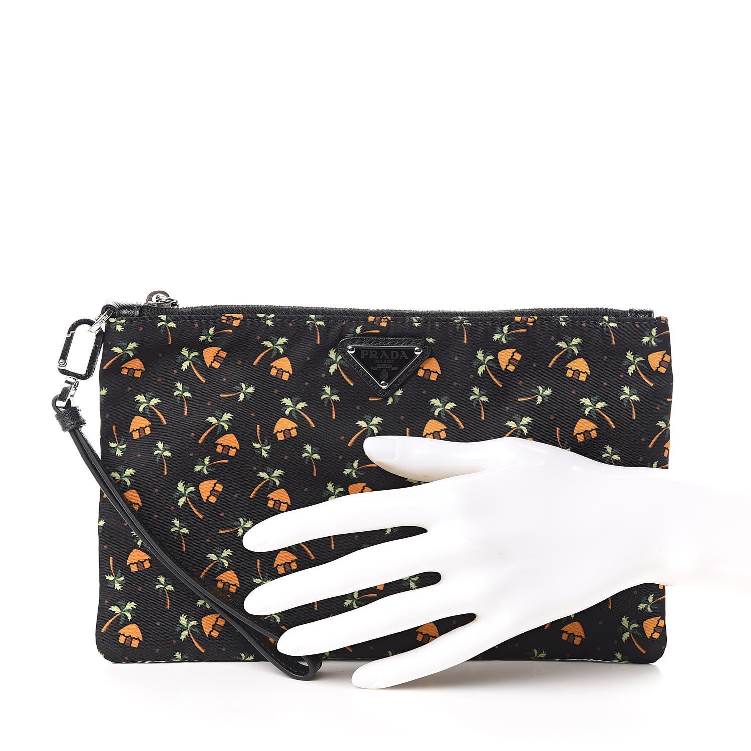 Prada Tessuto Nylon Palm Tree Print Pouch Black 2 of 9