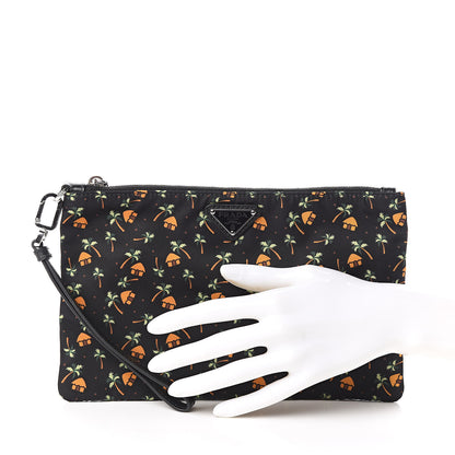 Prada Tessuto Nylon Palm Tree Print Pouch Black 2 of 9