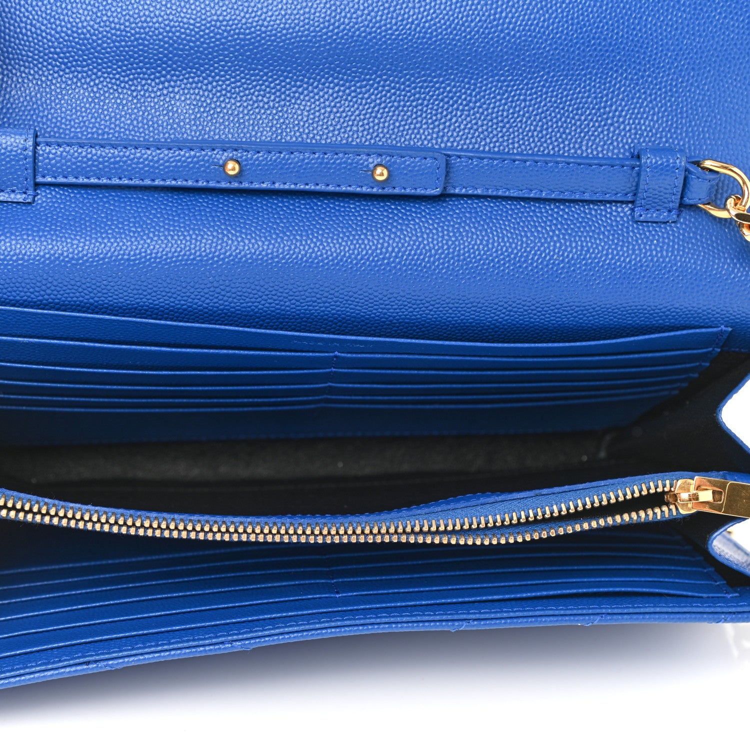 Saint Laurent Grain De Poudre Matelasse Chevron Monogram Chain Wallet Blue Majorelle 6 of 10