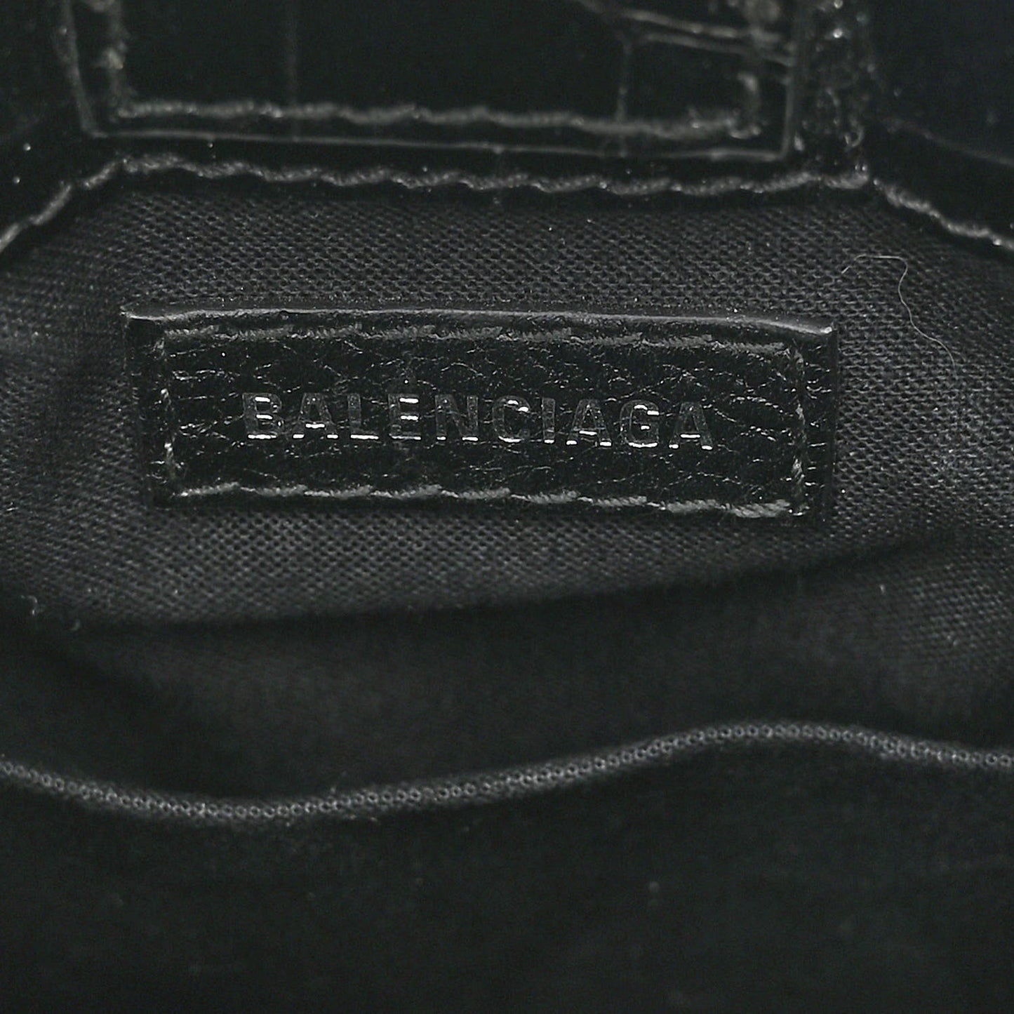 Calfskin Crocodile Embossed Logo Shopping Phone Holder Bag Black