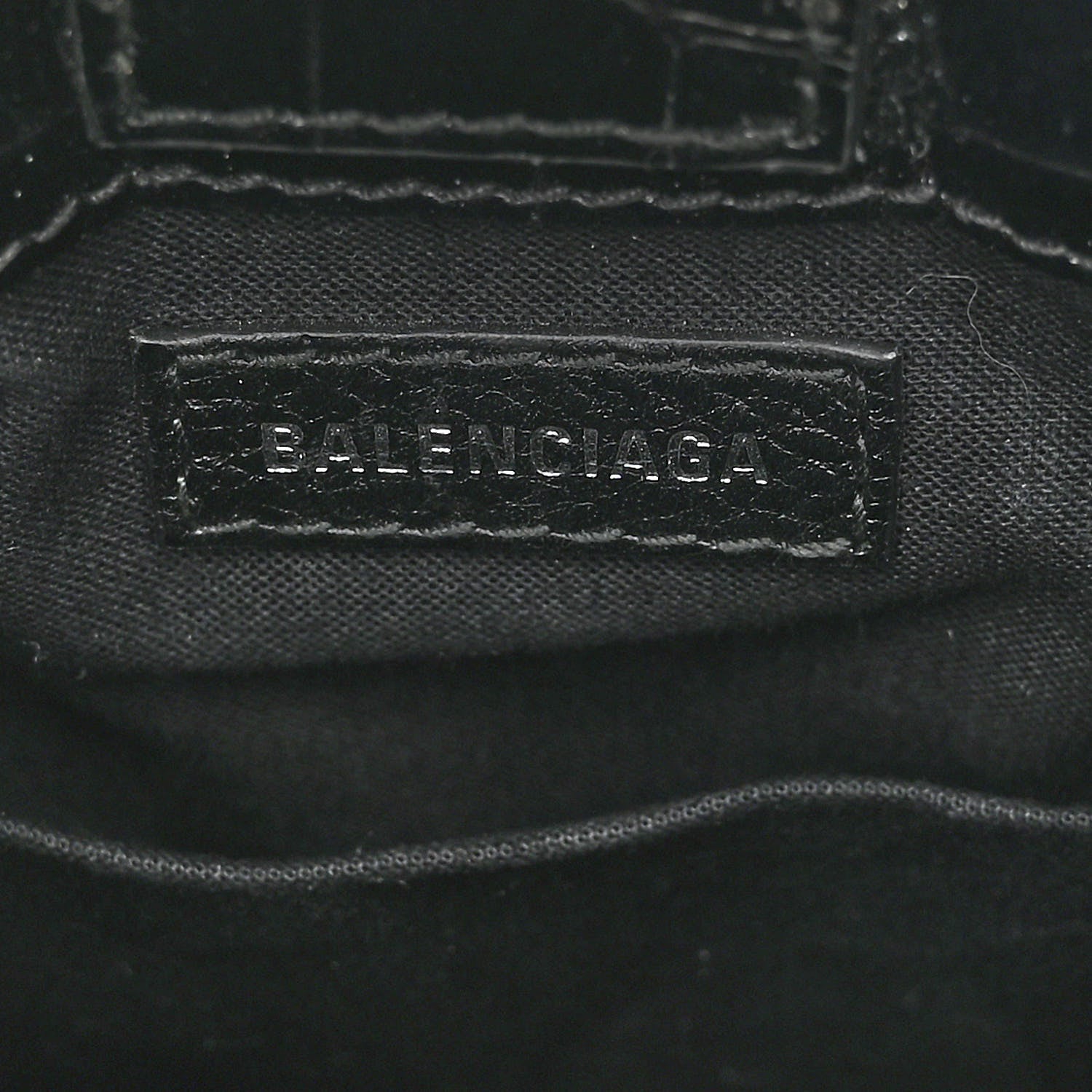 Balenciaga Calfskin Crocodile Embossed Logo Shopping Phone Holder Bag Black 6 of 9
