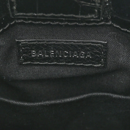 Balenciaga Calfskin Crocodile Embossed Logo Shopping Phone Holder Bag Black 6 of 9