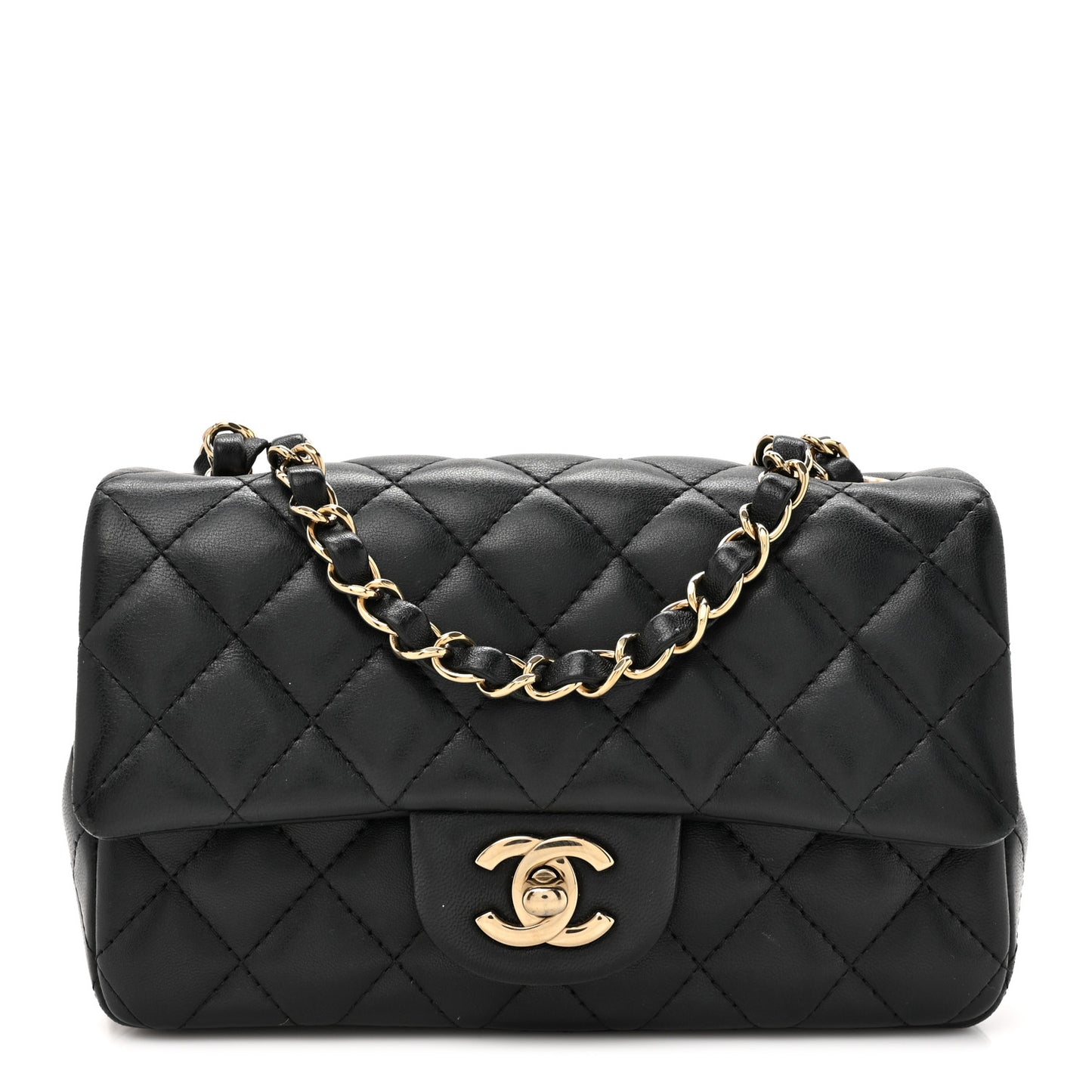 Lambskin Quilted Mini Rectangular Flap Black