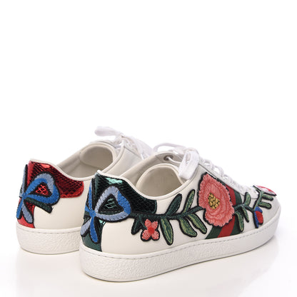 Gucci Calfskin Web Floral Embroidered Womens Ace Sneakers 37.5 White 5 of 12