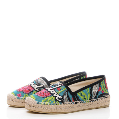 Gucci Tapestry Brocade Blind For Love Espadrilles 37.5 Acquamarine Green Black 3 of 10