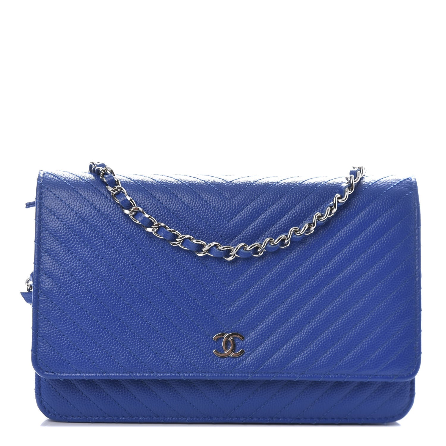 Chanel Caviar Chevron Quilted Wallet On Chain WOC Bright Blue 1 of 10