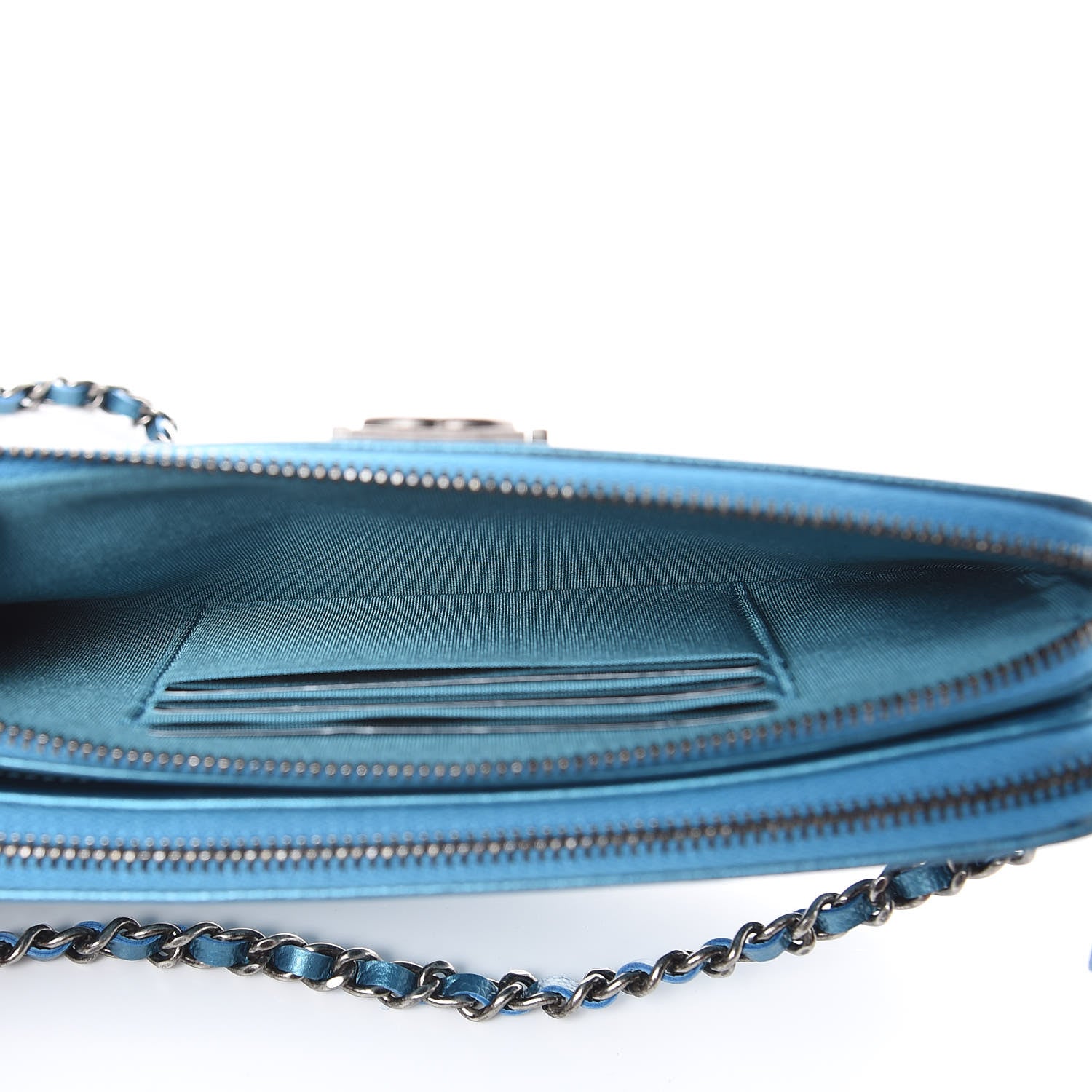 Chanel Metallic Caviar Quilted Small Boy Clutch With Chain Turquoise 6 of 11