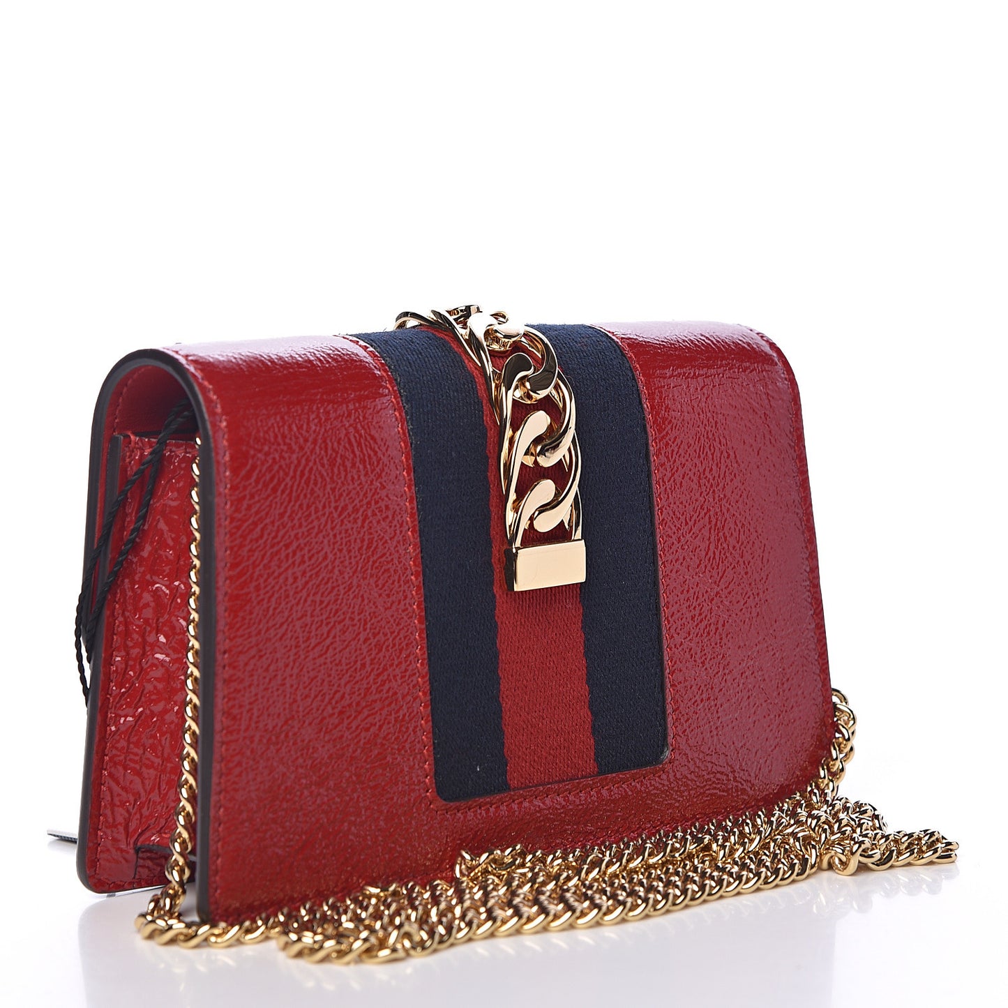 Patent Embroidered Super Mini Sylvie Chain Shoulder Bag Hibiscus Red