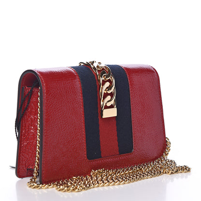 Gucci Patent Embroidered Super Mini Sylvie Chain Shoulder Bag Hibiscus Red 3 of 11