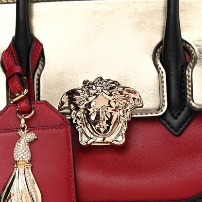 Versace Metallic Grained Calfskin Palazzo Empire Bag Gold Red Black 9 of 9