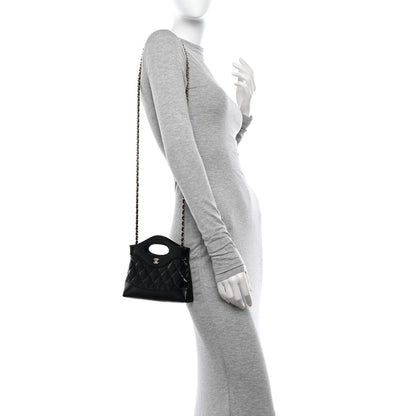 Chanel Shiny Crumpled Calfskin Quilted Nano 31 Shopping Bag Black 2 of 11