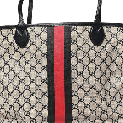 Gucci GG Supreme Monogram Textured Dollar Calfskin Web Large Ophidia Tote Beige Blue 9 of 12