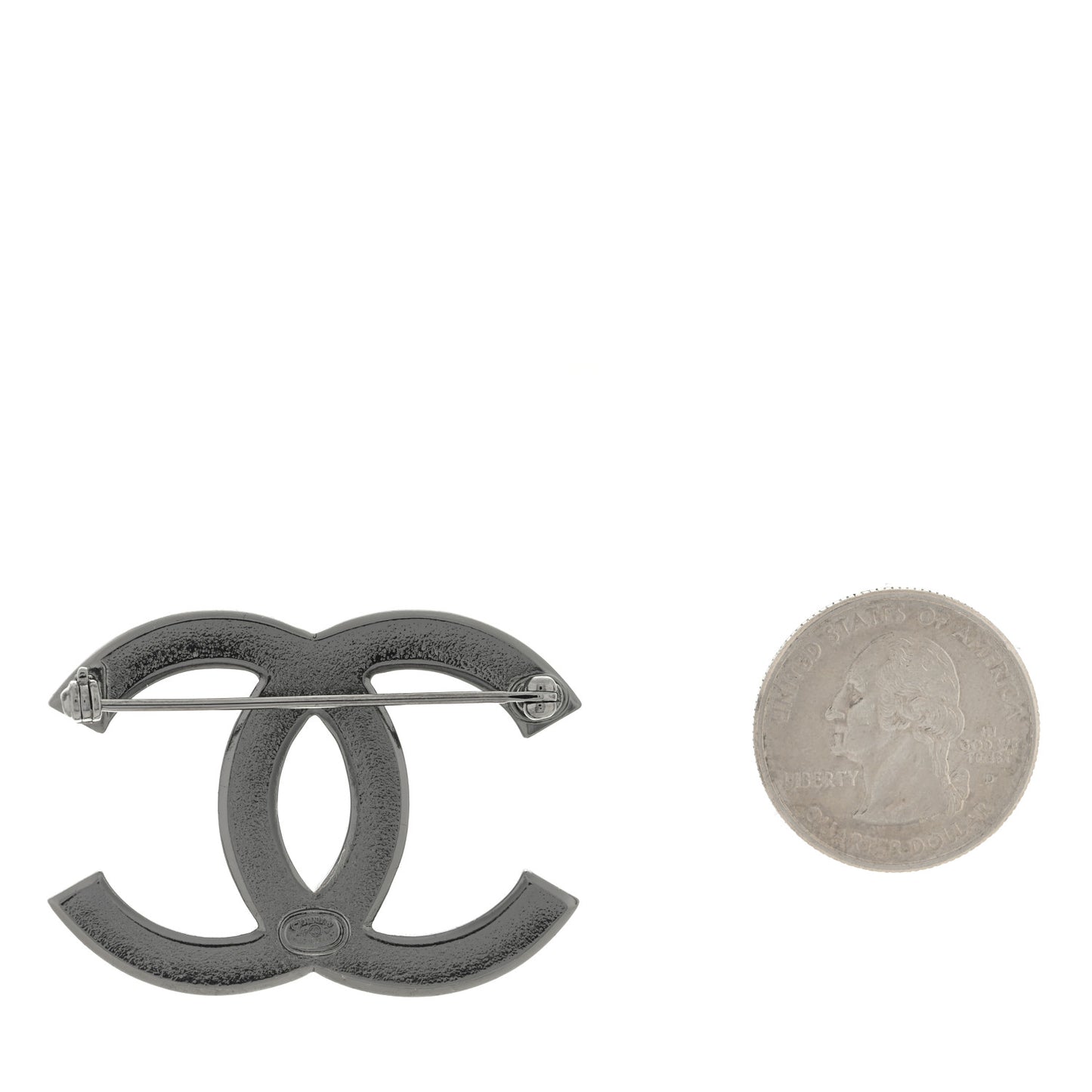 Metal Crystal CC Brooch Silver