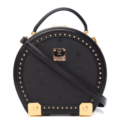 MCM Monogram Coated Canvas Berlin Studded Hat Box Crossbody Black 1 of 12