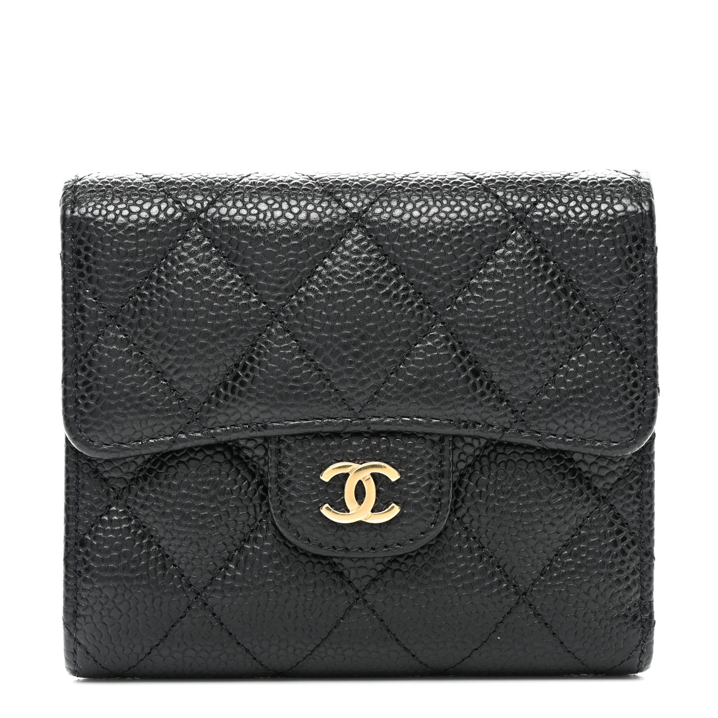 Caviar Quilted Compact Flap Wallet Black
