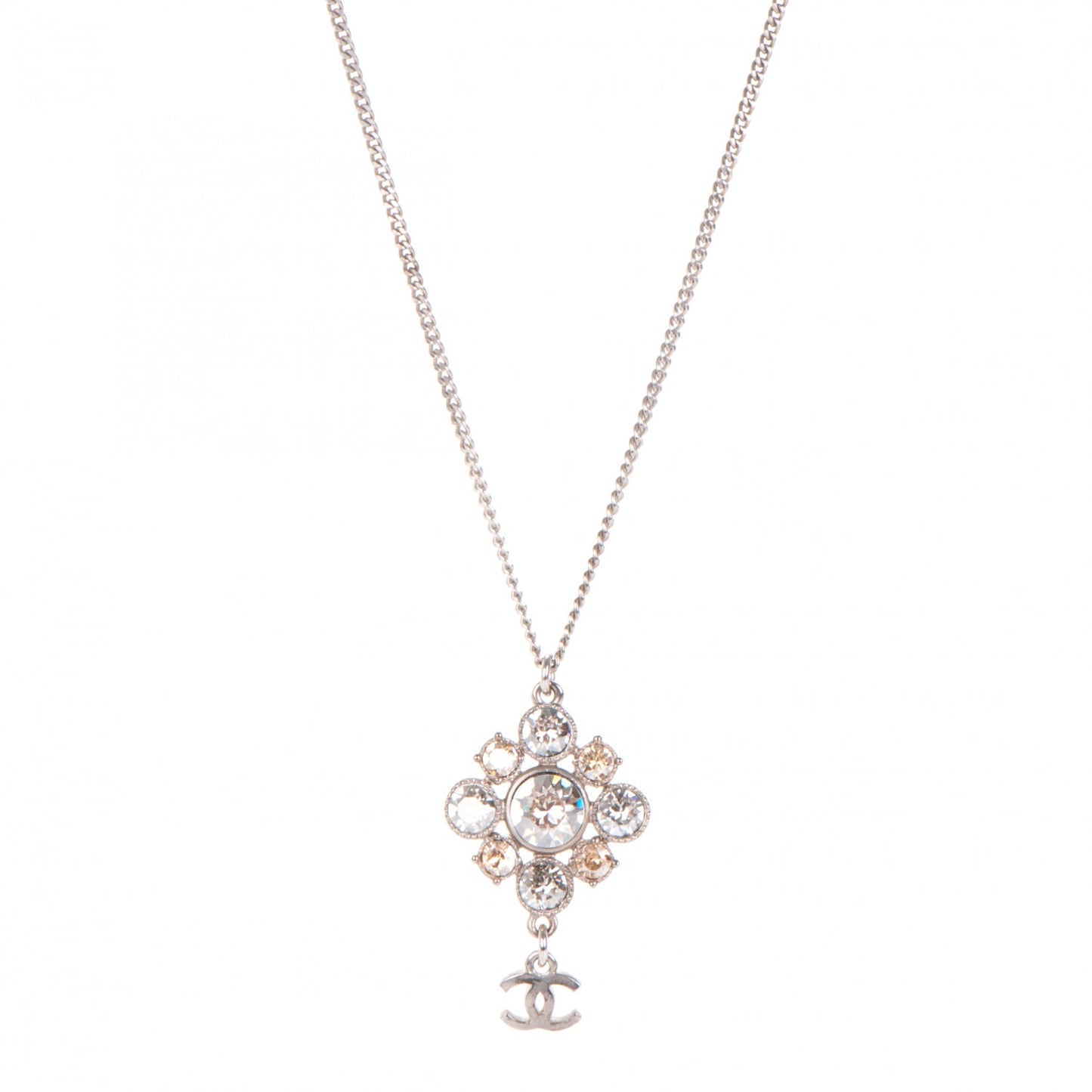 Crystal CC Pendant Necklace Silver