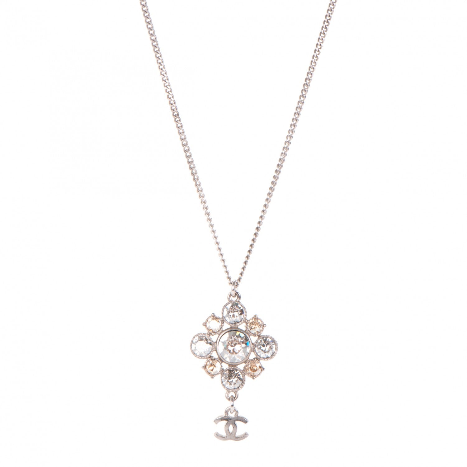 Chanel Crystal CC Pendant Necklace Silver 1 of 3