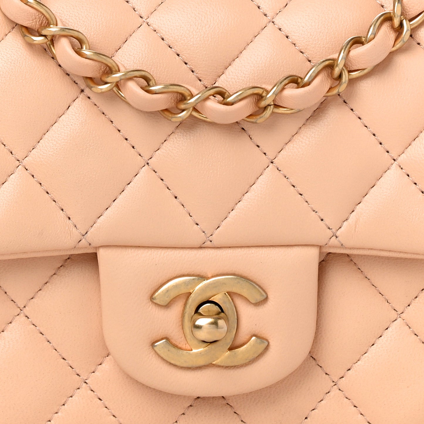 Lambskin Quilted Mini Rectangular Flap Beige