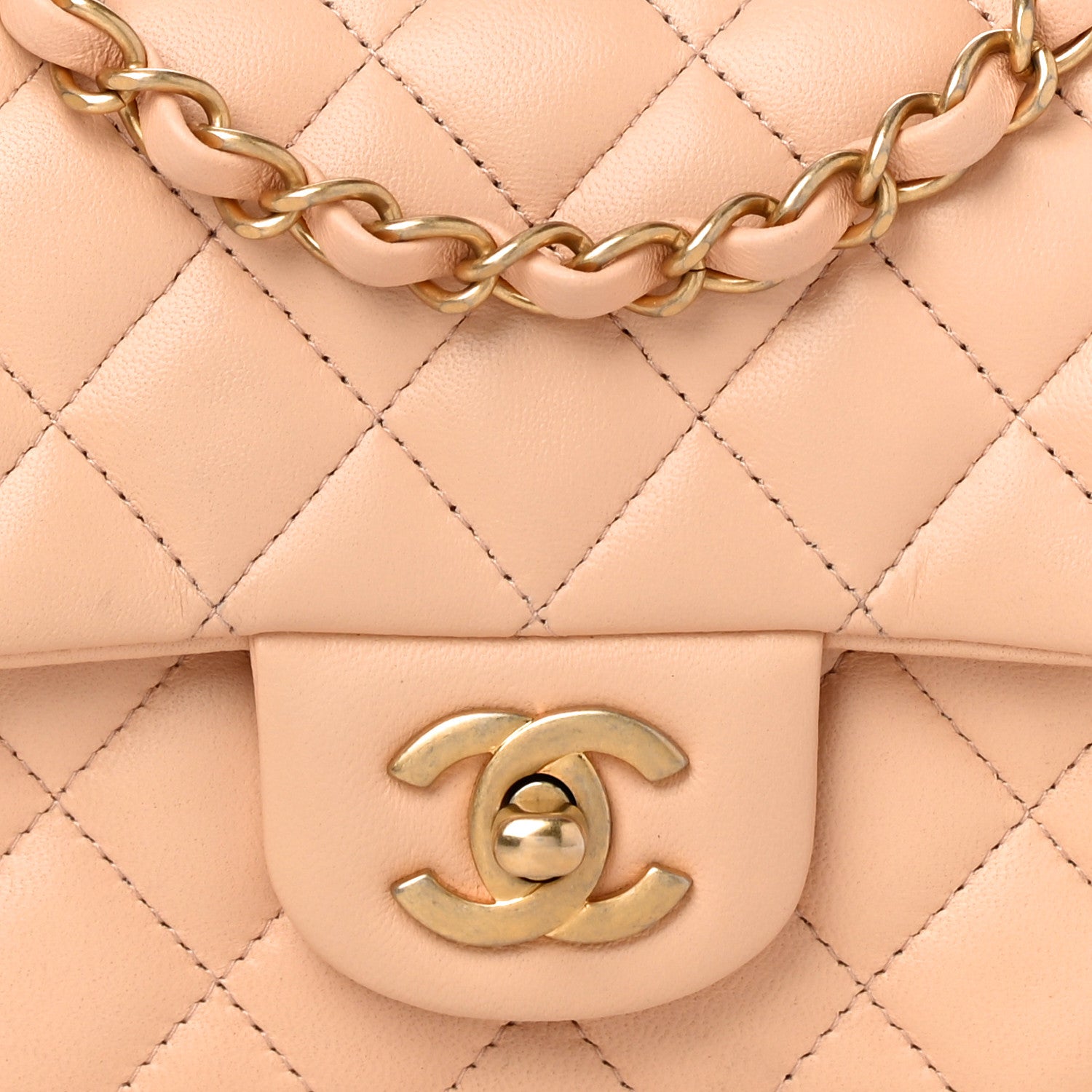 Chanel Lambskin Quilted Mini Rectangular Flap Beige 8 of 14