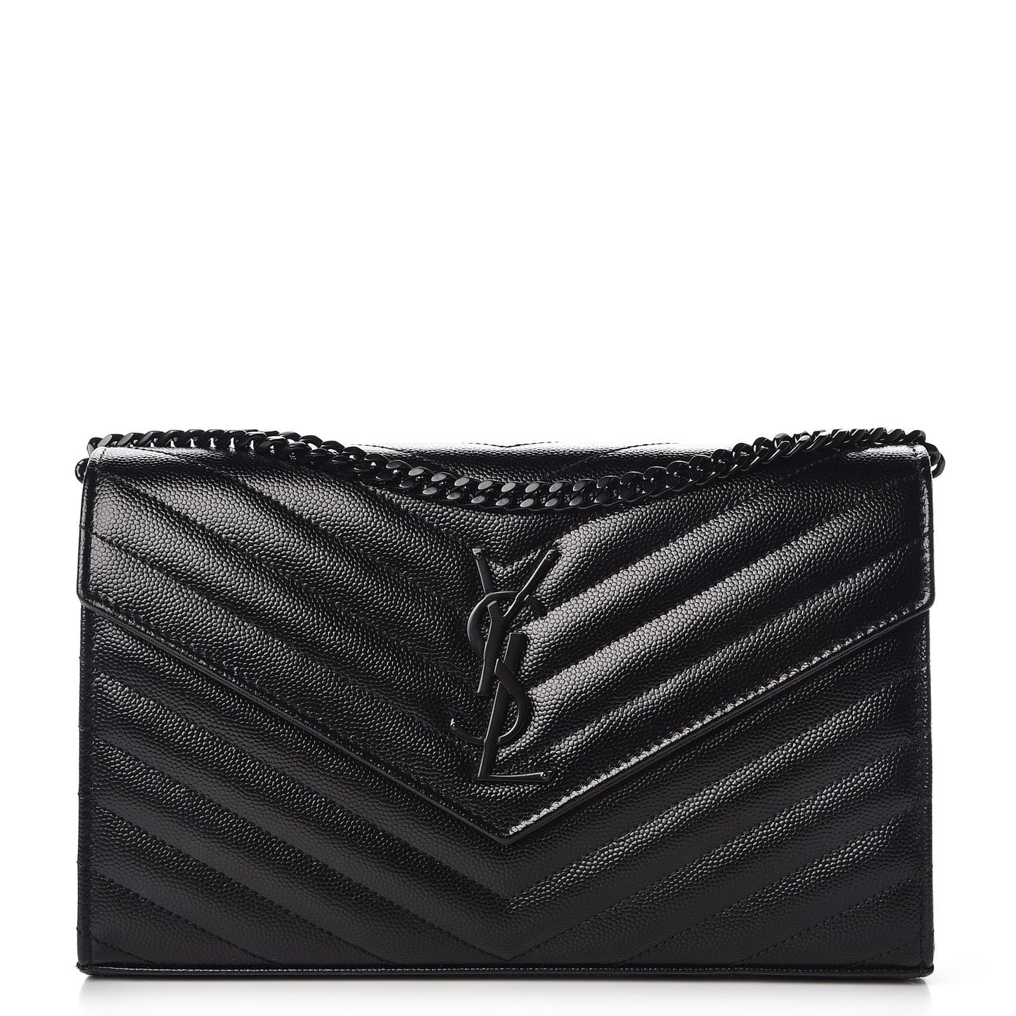 Grain De Poudre Matelasse Chevron Monogram Chain Wallet Black
