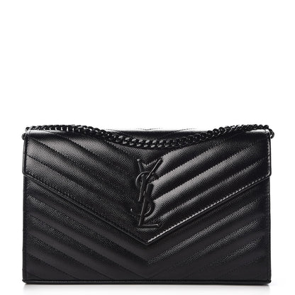 Saint Laurent Grain De Poudre Matelasse Chevron Monogram Chain Wallet Black 1 of 6