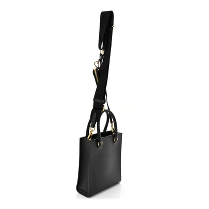 Prada Saffiano Lux Triangle Logo Embossed Small Double Handle Crossbody Tote Black 3 of 11