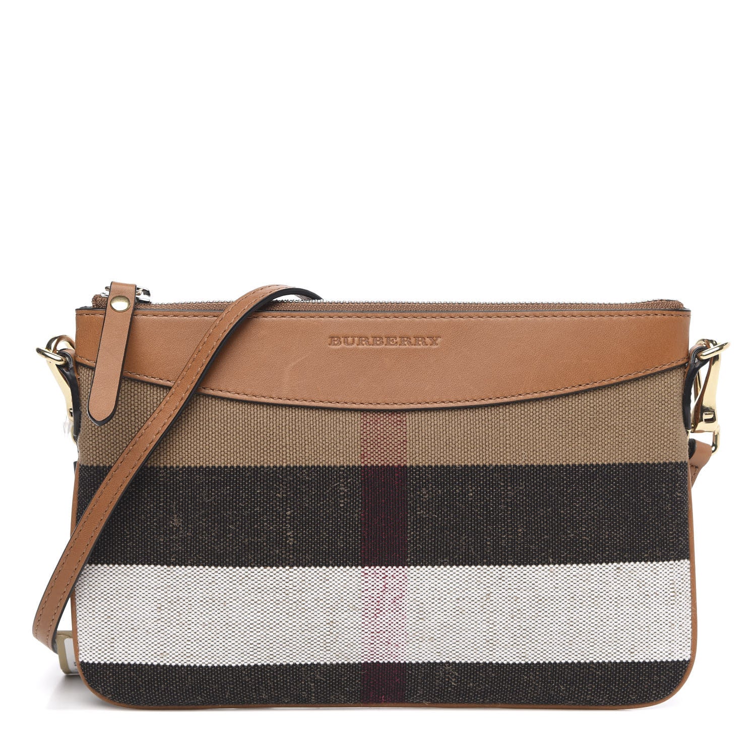 Burberry Mega Check Peyton Crossbody Clutch Bag Saddle Brown 1 of 12
