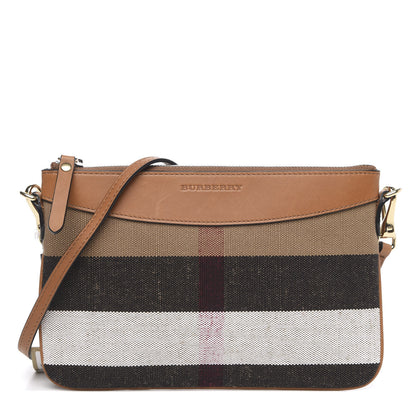 Burberry Mega Check Peyton Crossbody Clutch Bag Saddle Brown 1 of 12