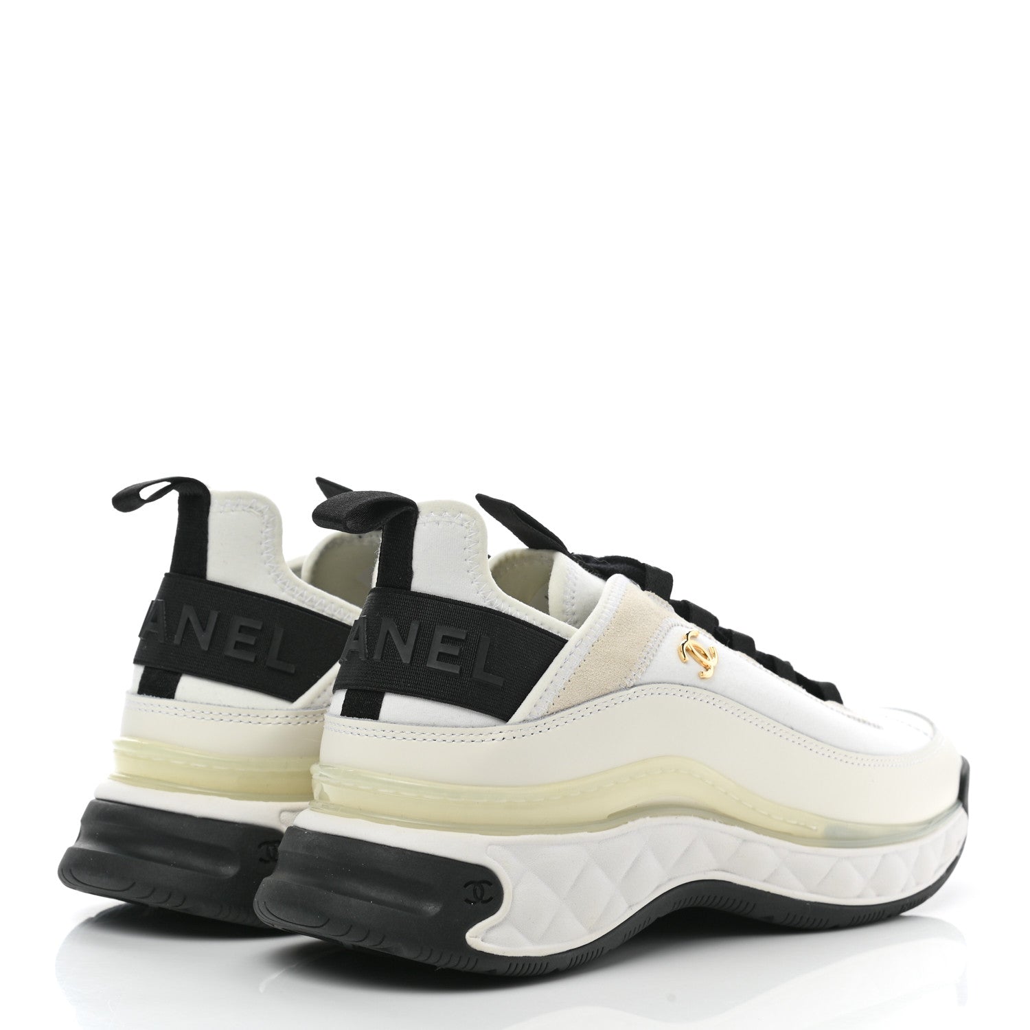 Chanel Velvet Calfskin Mixed Fibers CC Sneakers 40 Ivory Black 4 of 9
