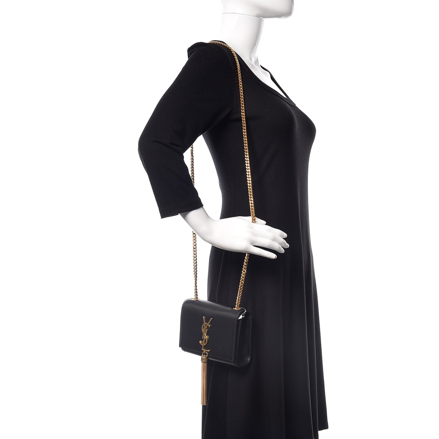 Calfskin Small Classic Monogram Kate Tassel Satchel Black
