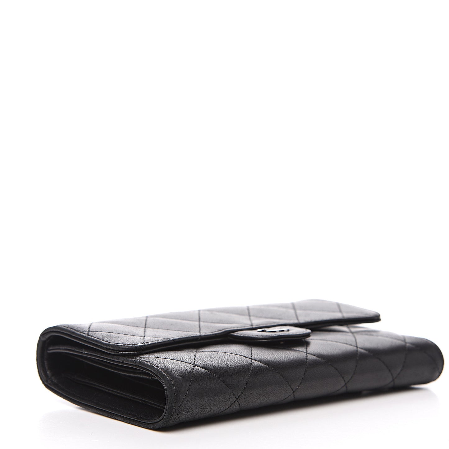 Lambskin Quilted Large Flap Wallet Black