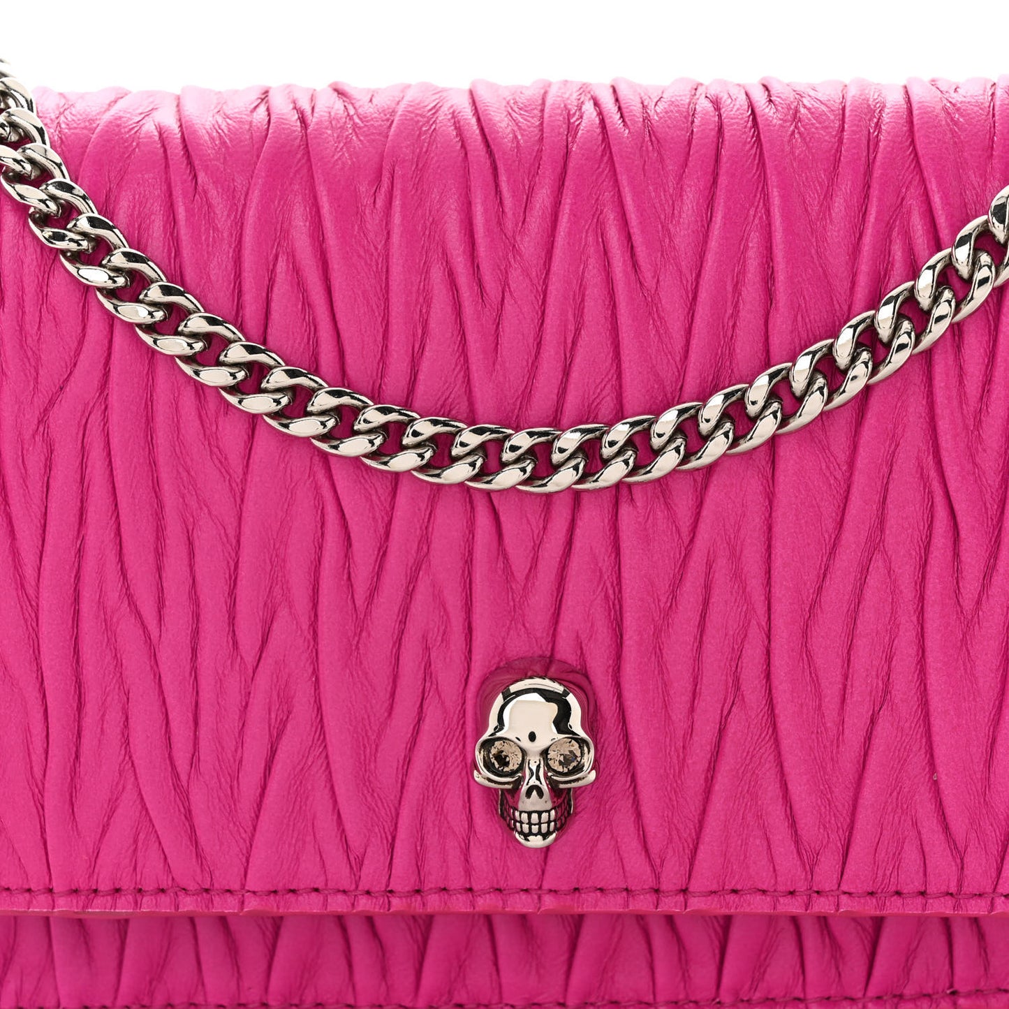 Lambskin Pleated Skull Small Chain Crossbody Bag Fuchsia
