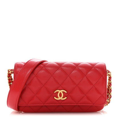 Chanel Caviar Quilted Yours Buttons Phone Holder With Chain Red 1 of 11