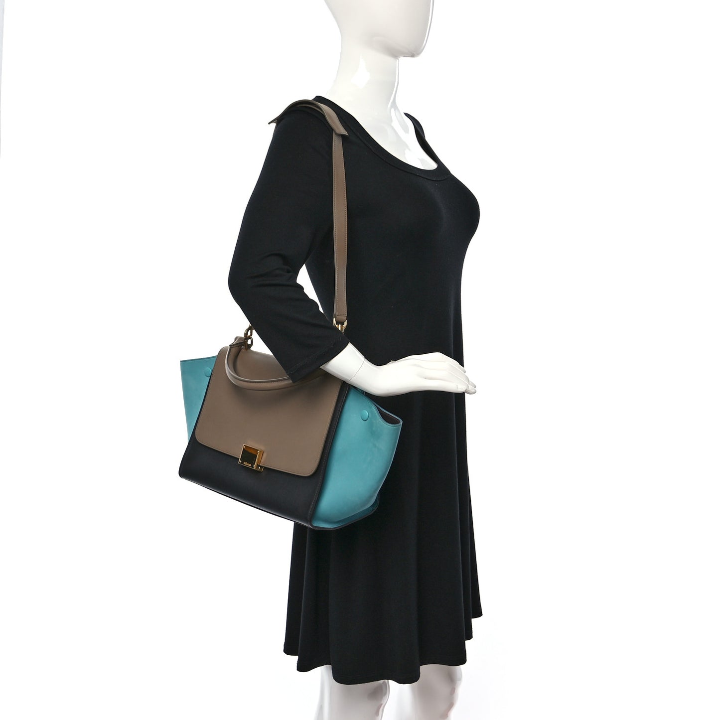 Smooth Calfskin Nubuck Small Tri-Color Trapeze Taupe