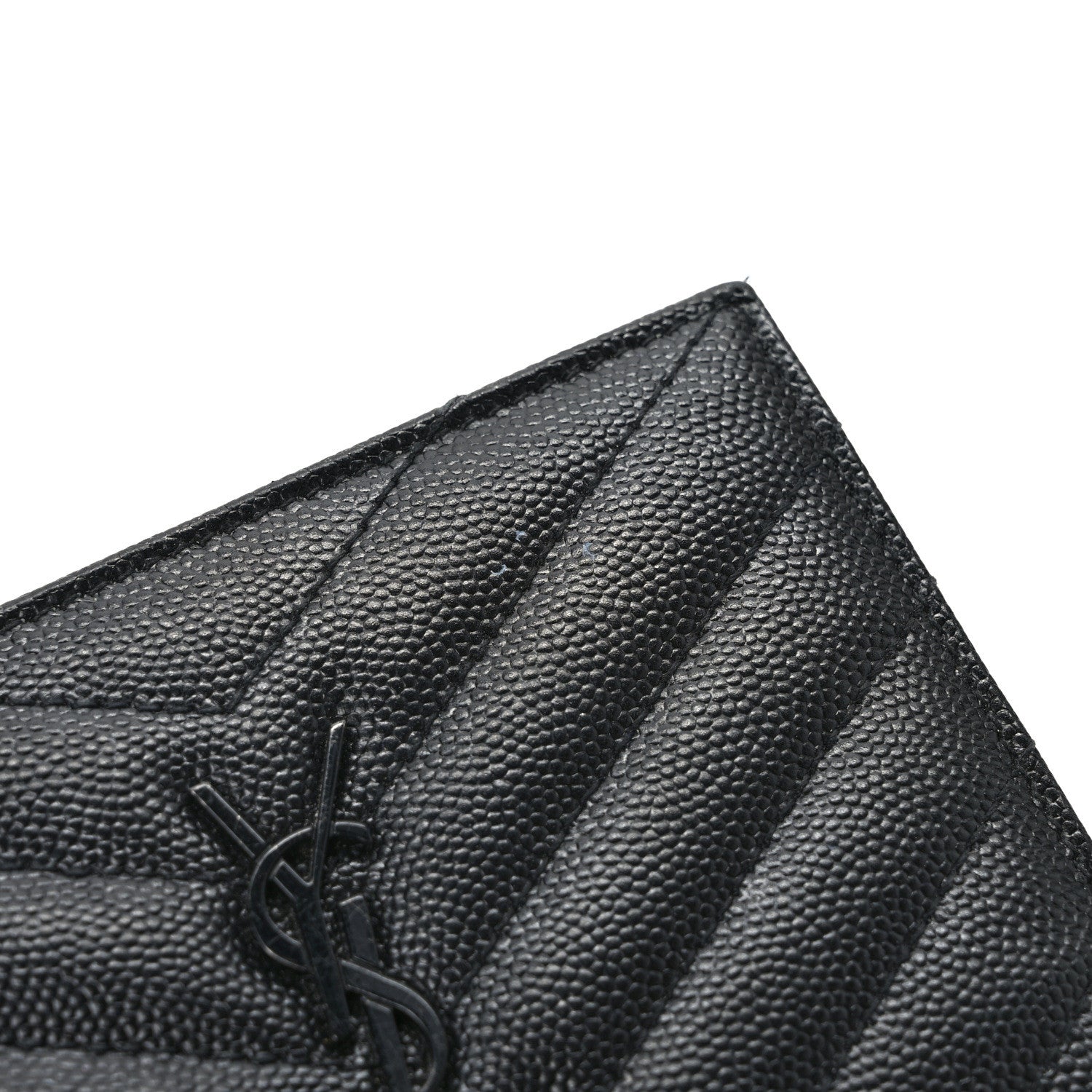 Saint Laurent Grain De Poudre Matelasse Chevron Monogram Zipped Two-Part Wallet Black 7 of 7