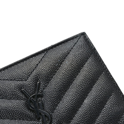 Saint Laurent Grain De Poudre Matelasse Chevron Monogram Zipped Two-Part Wallet Black 7 of 7