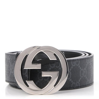 Gucci GG Supreme Monogram Selleria Calfskin Interlocking G 40mm Belt 115 46 Black Grey 1 of 6