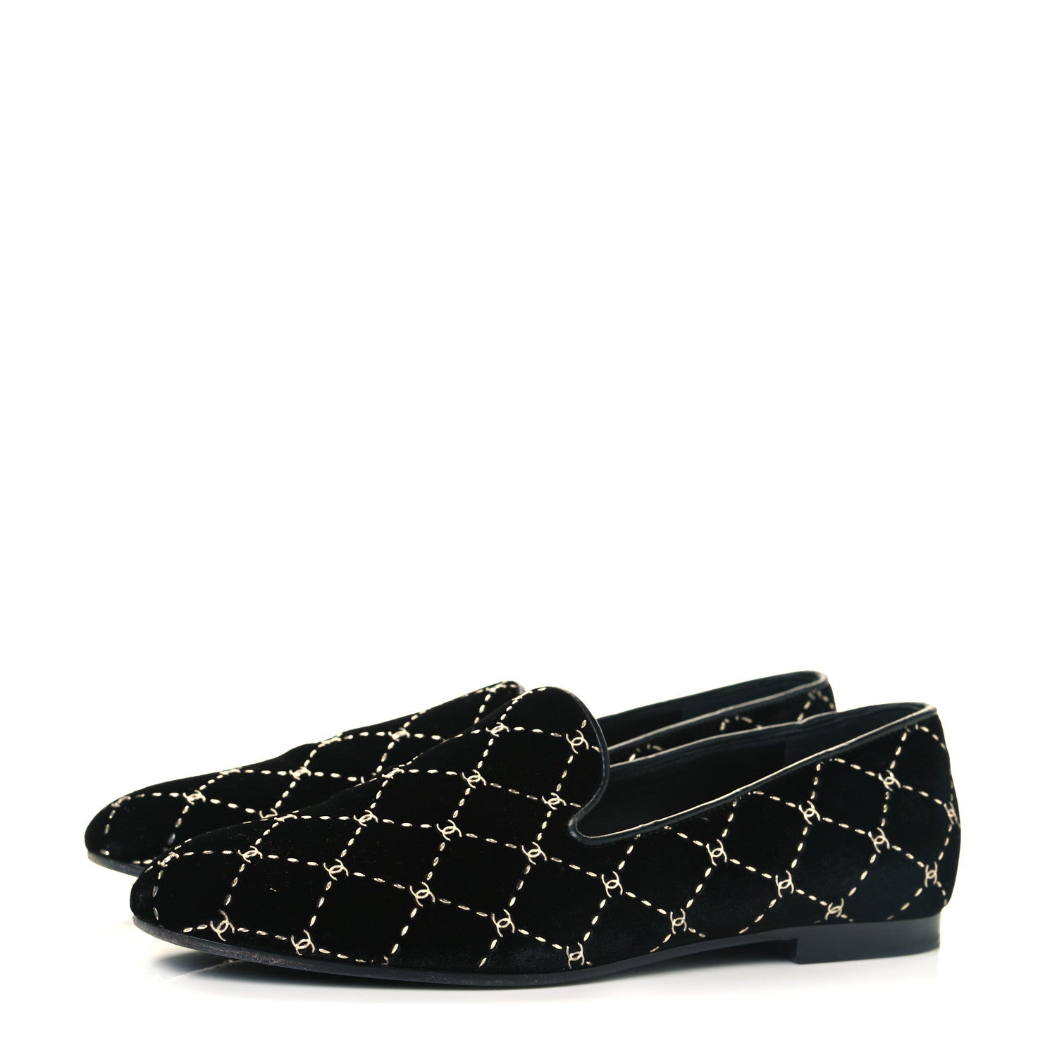 Chanel Velvet Mocassin Loafers 36.5 Black 3 of 9