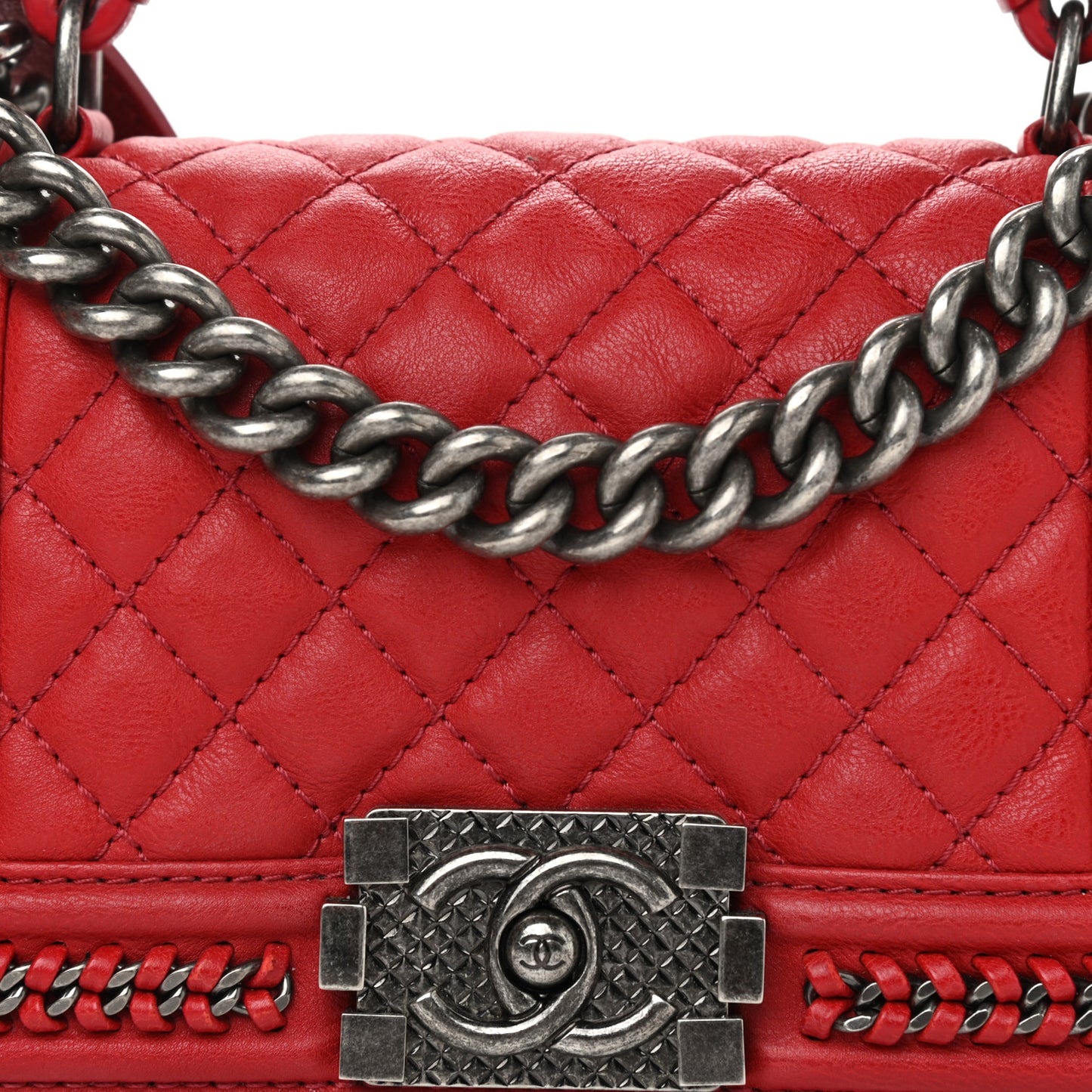 Calfskin Quilted Small Top Handle Boy Flap Red