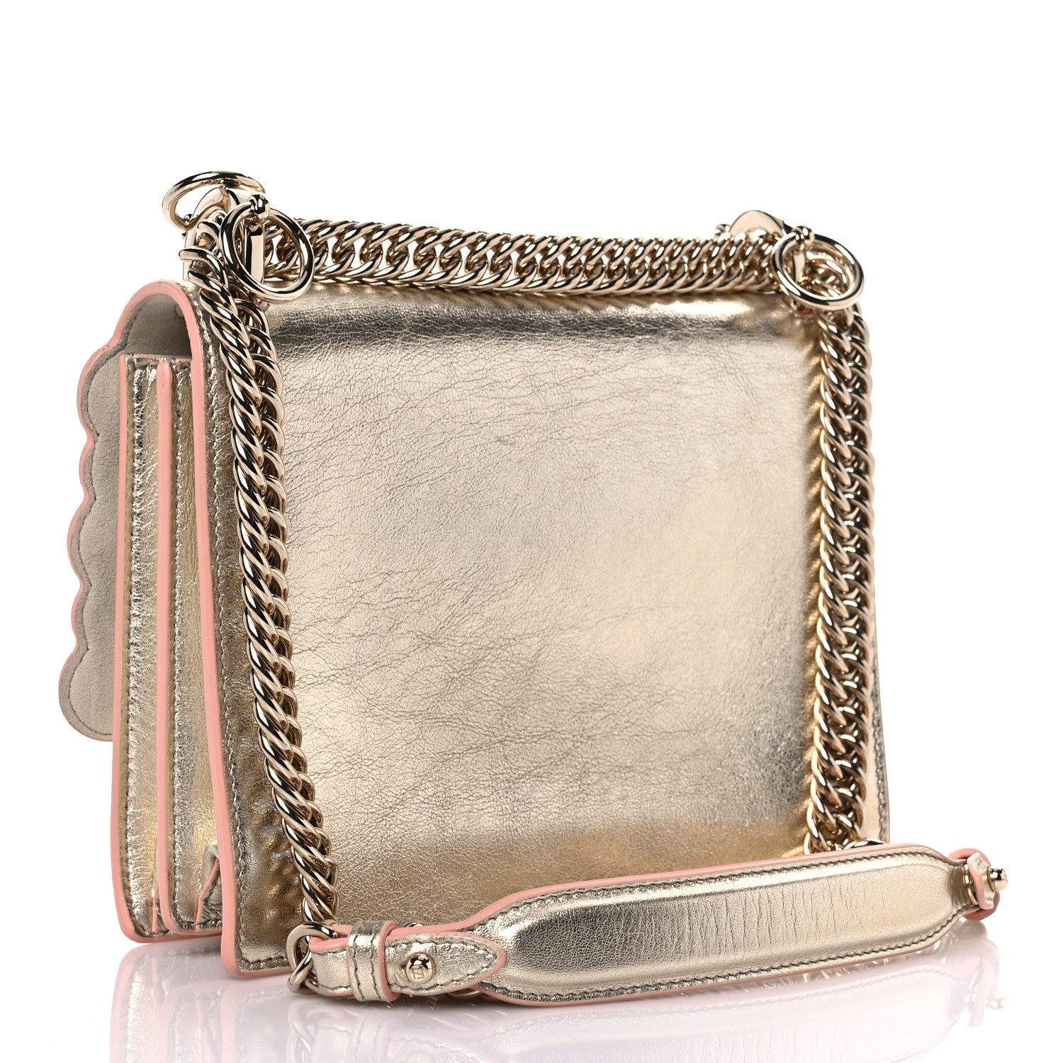 Fendi Vitello Catalan Mirror Scalloped Multi Studded Small Kan I Shoulder Bag Champagne 3 of 12