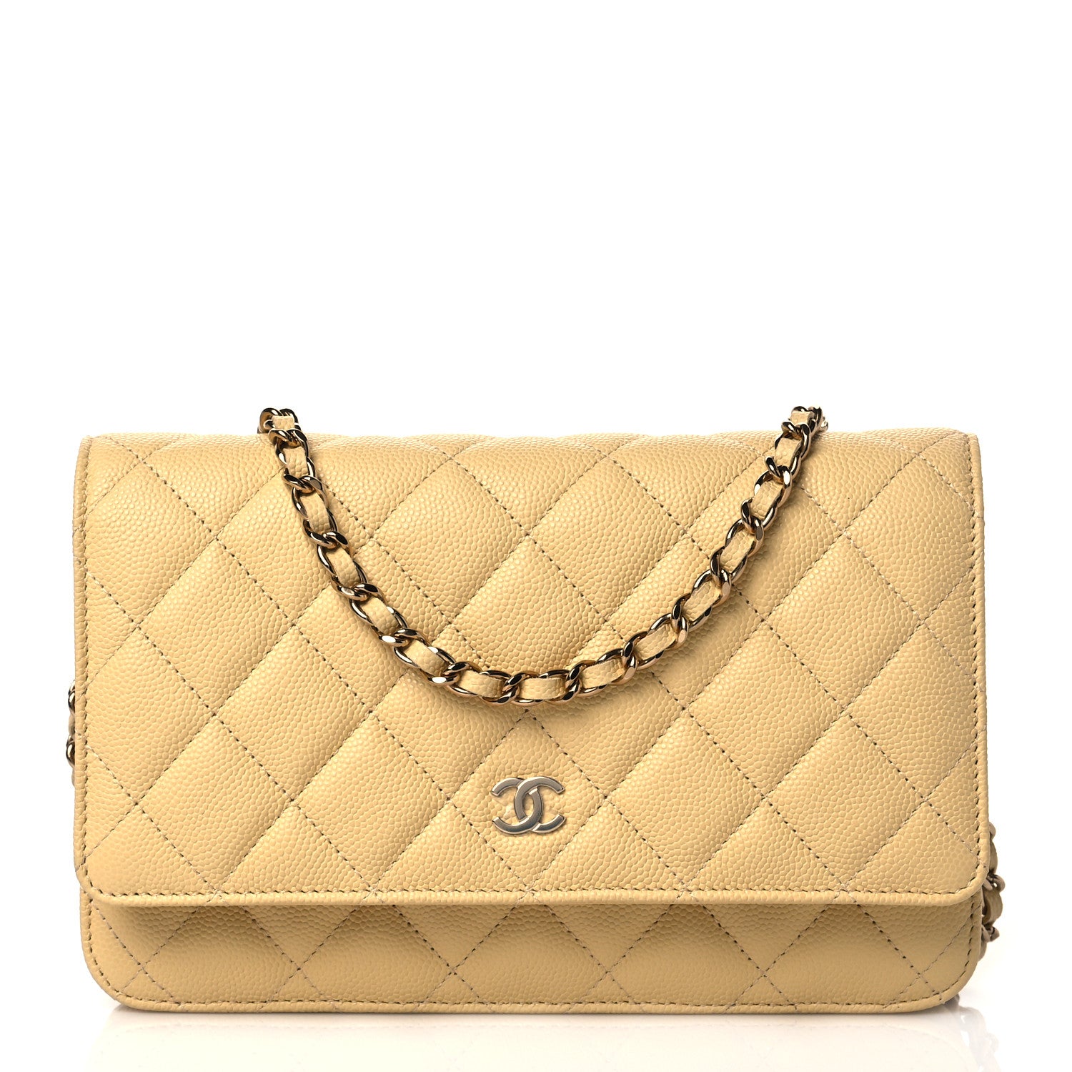 Chanel Caviar Quilted Wallet on Chain WOC Light Yellow 1 of 12