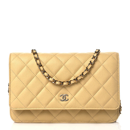 Chanel Caviar Quilted Wallet on Chain WOC Light Yellow 1 of 12