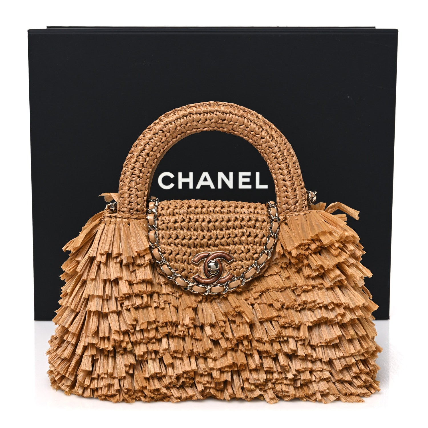 Chanel Raffia Fringe Nano Kelly Shopper Dark Beige 11 of 11