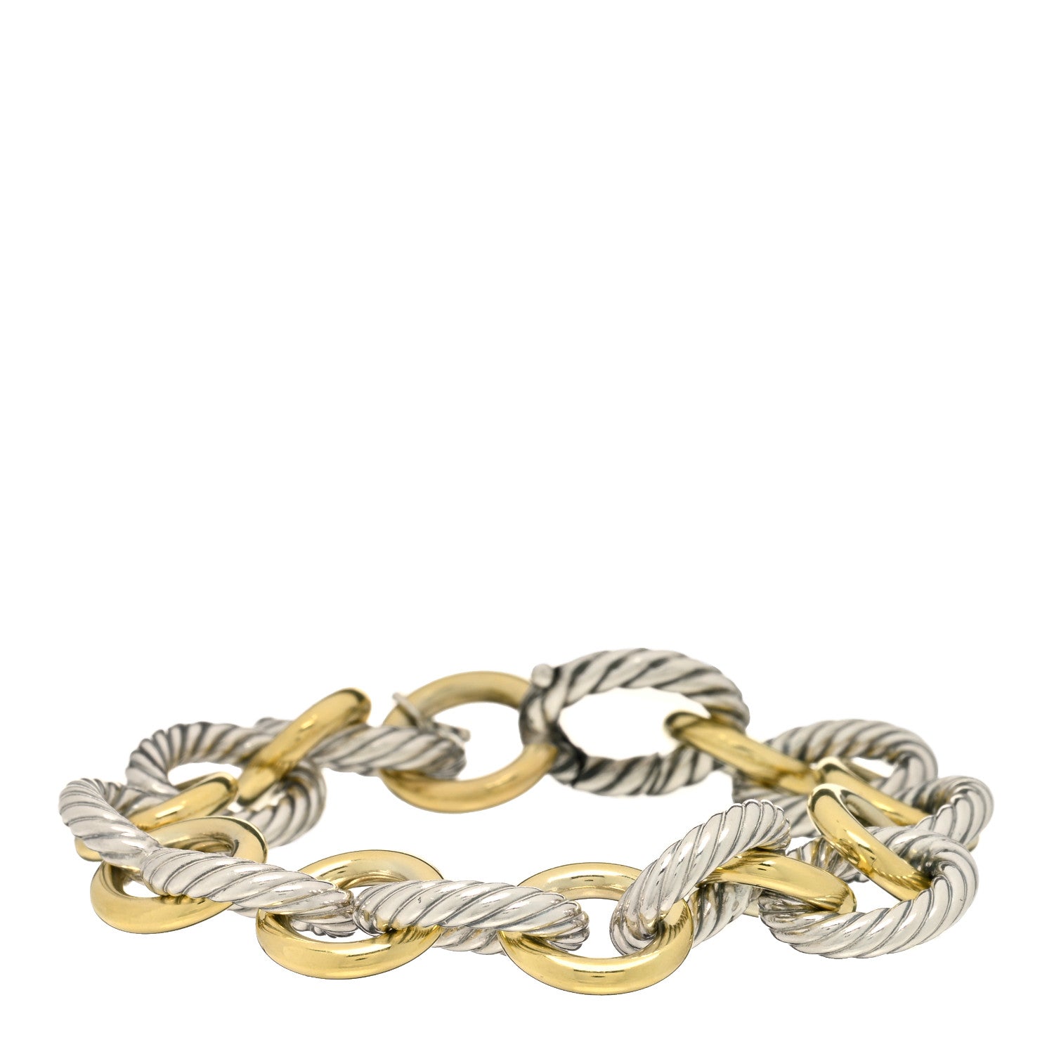David Yurman Sterling Silver 18K Yellow Gold 12mm Large Oval Link Bracelet 1 of 3